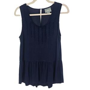 Anthropologie Maeve Top Scoop Neck Top Sleeveless Blouse S Blue Ruffle Hem Top